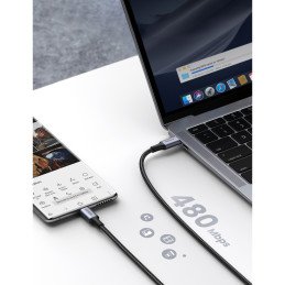 
Pintas USB-C laidas 5A 480Mb/ s 0,5m juodos ir pilkos spalvos
