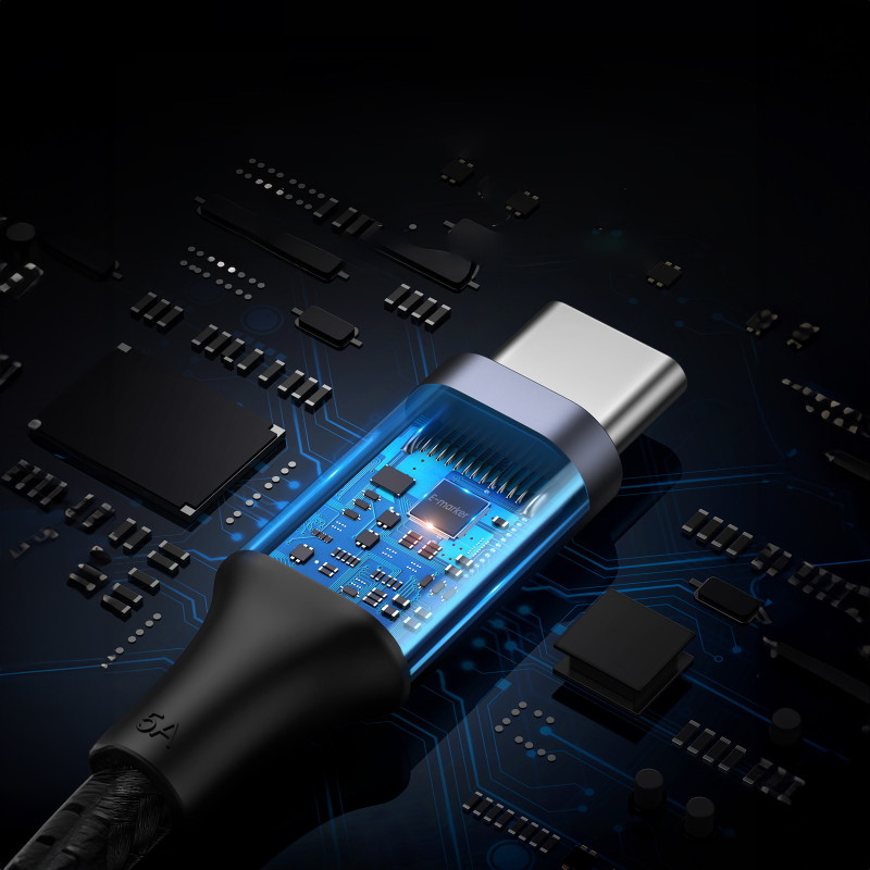 Pintas USB-C laidas 5A 480Mb/ s 0,5m juodos ir pilkos spalvos