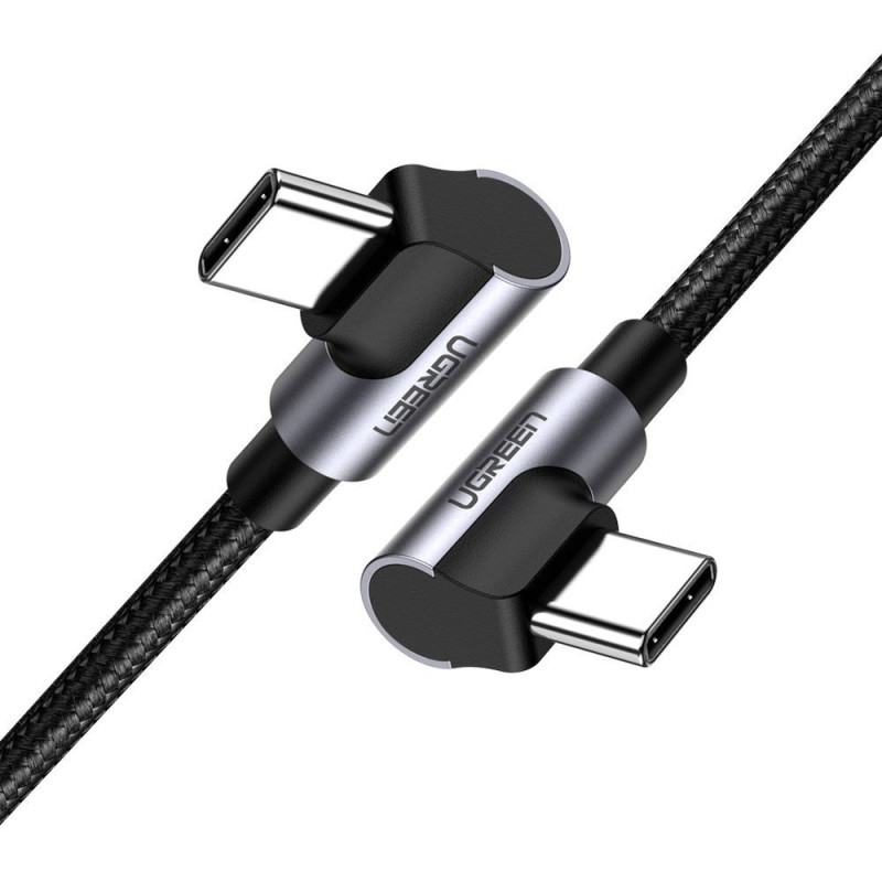
Dvigubas kampas kabelis 2x USB-C PD QC 60W 3A 2m juodas
