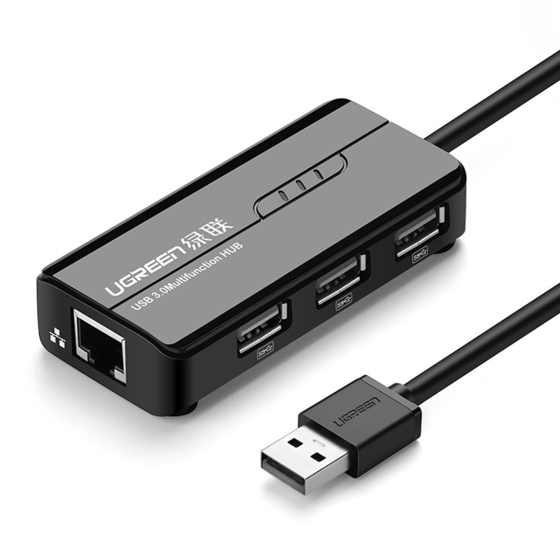 
HUB tinklo adapteris USB-A - RJ45 10/ 100 Mbps / 3x USB 3.0 juodas
