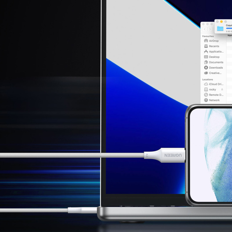 USB-C laidas 100W 5A PD 480Mbps 1,5m baltas