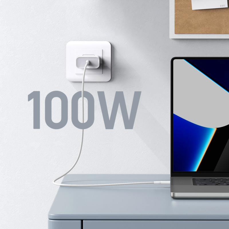 USB-C laidas 100W 5A PD 480Mbps 2m baltas
