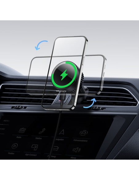 
Automobilinis laikiklis su 15W indukciniu įkrovikliu oro angai, juodas
