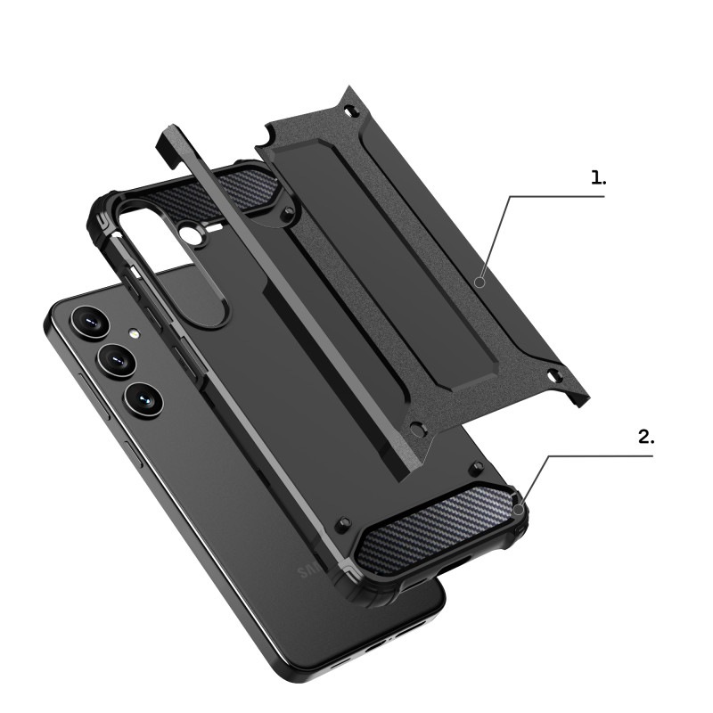 Sustiprintas šarvuotas dėklas Samsung Galaxy S24 Hybrid Armor, juodas