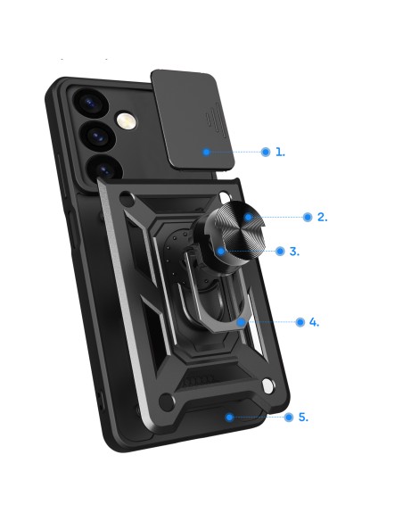 
Dėklas su fotoaparato dangteliu, skirtas Samsung Galaxy S24 Hybrid Armor Camshield, juodas
