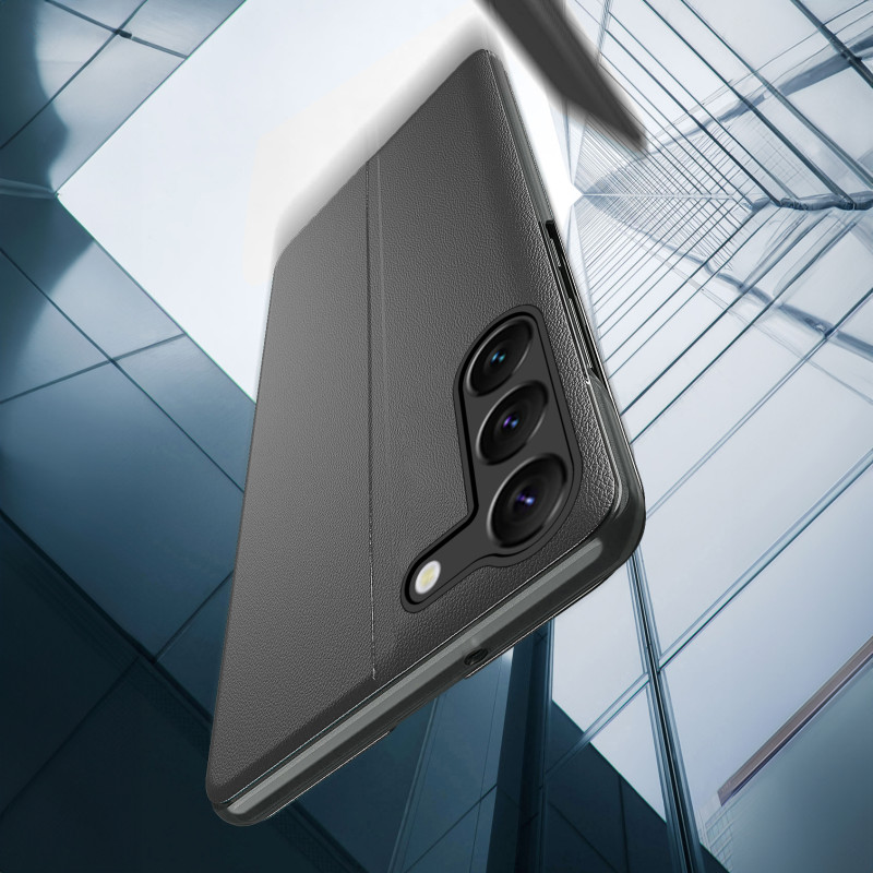 Dangtis Samsung S24 su atvartu ir stovu Eco Leather View Case, juodas