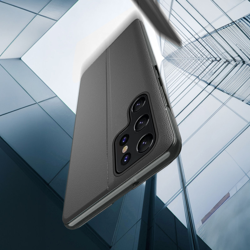 Dėklas Samsung S24 Ultra su atvartu ir stovu Eco Leather View Case, juodas