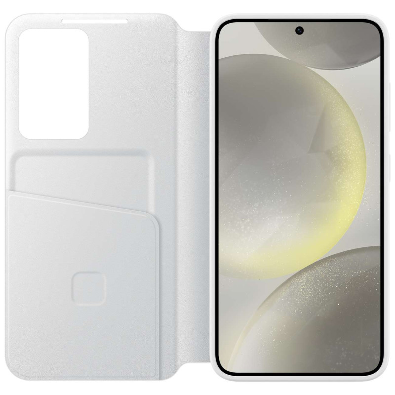 Originalus dėklas, dangtelis Samsung Galaxy S24, Smart View Piniginės kortelės kišenė, balta