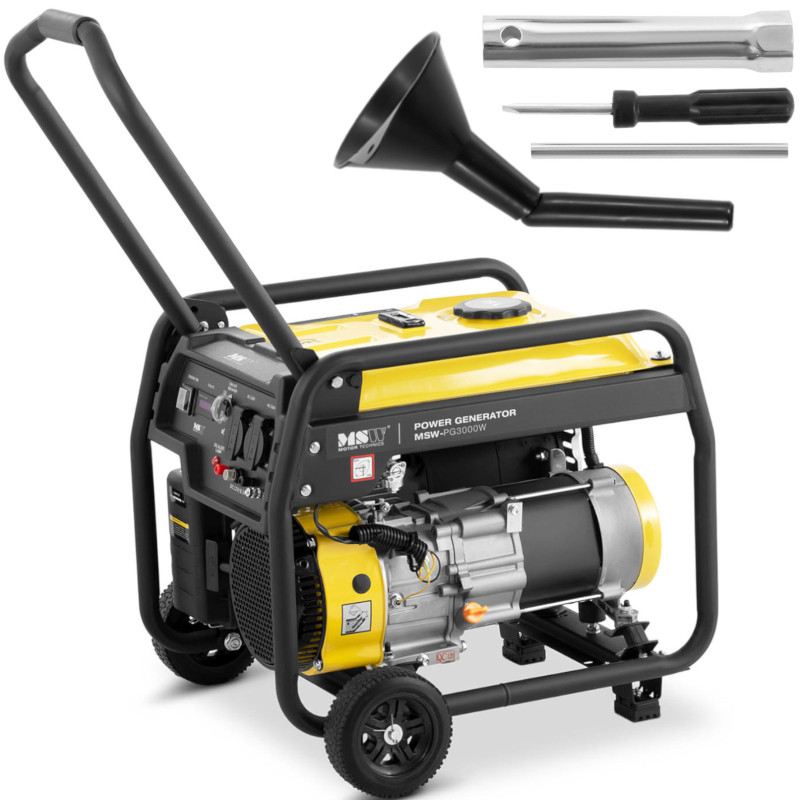 Energijos generatorius elektros generatorius su rankinio paleidimo vežimėliu 15 l 230 V 3000 W