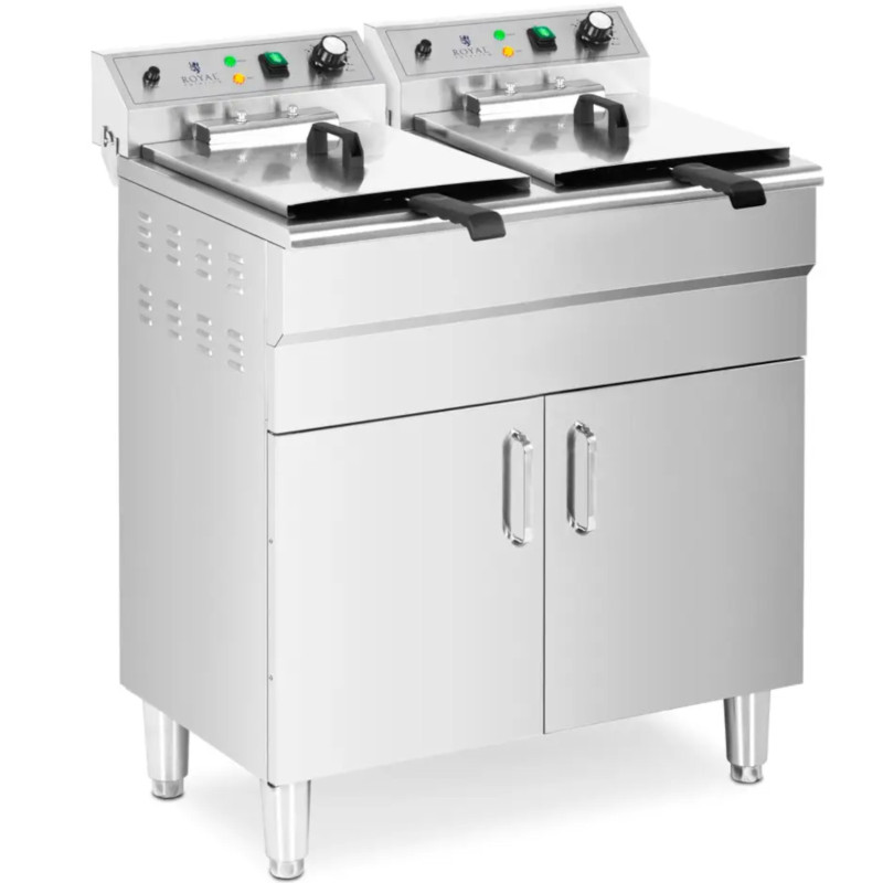 Dviguba atskirai pastatoma elektrinė gruzdintuvė su spintele 400 V 10000 W 26 l