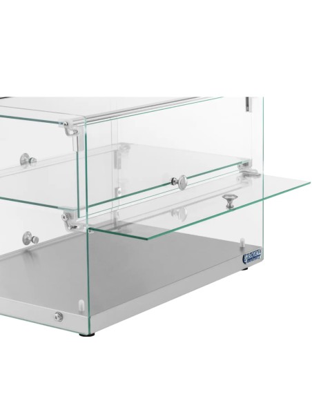 
Konditerijos bufeto vitrina tortams, desertams, bandeliams, stiklinė, 2 lentynos, 50 l
