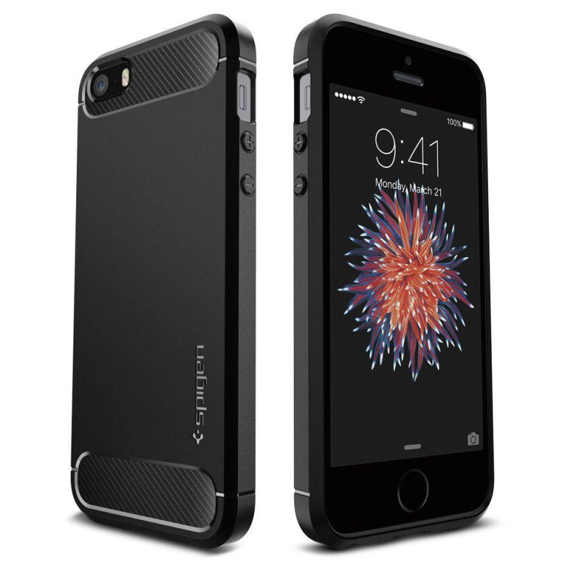Spigen Rugged Armor dėklas iPhone 5S / SE - juodas
