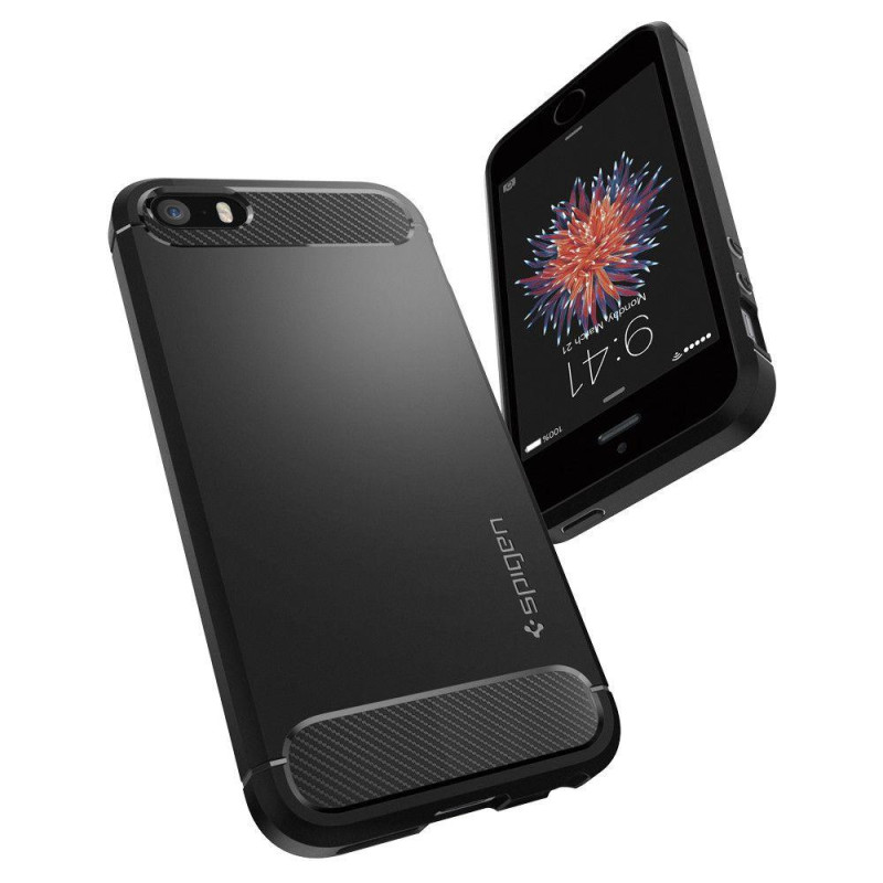 Spigen Rugged Armor dėklas iPhone 5S / SE - juodas
