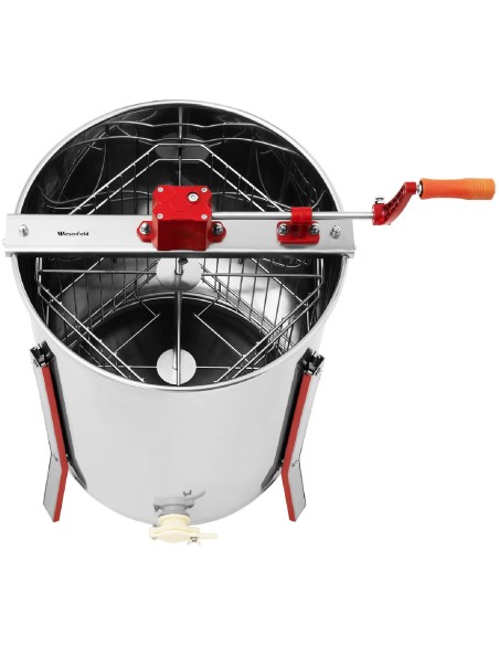 Medaus traukimo rankinė medaus centrifuga su 4 rėmeliais iš nerūdijančio plieno Medaus traukimo rankinė medaus centrifuga su 4 rėmeliais iš nerūdijančio plieno