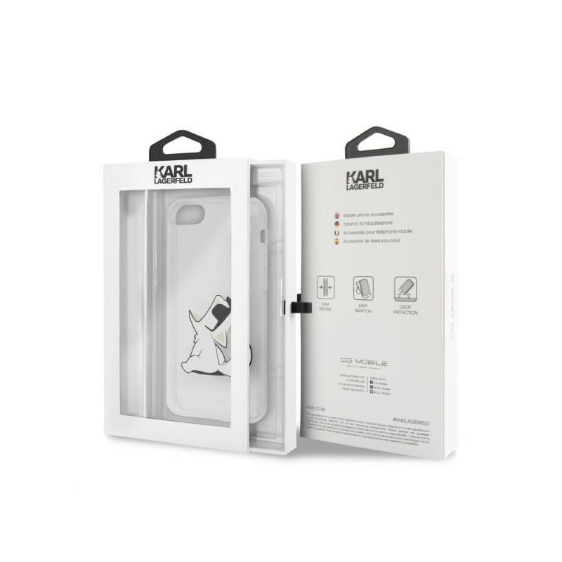 Karl Lagerfeld Choupette įdomus dėklas, skirtas iPhone 7 / 8 / SE 2020 / SE 2022 - skaidrus