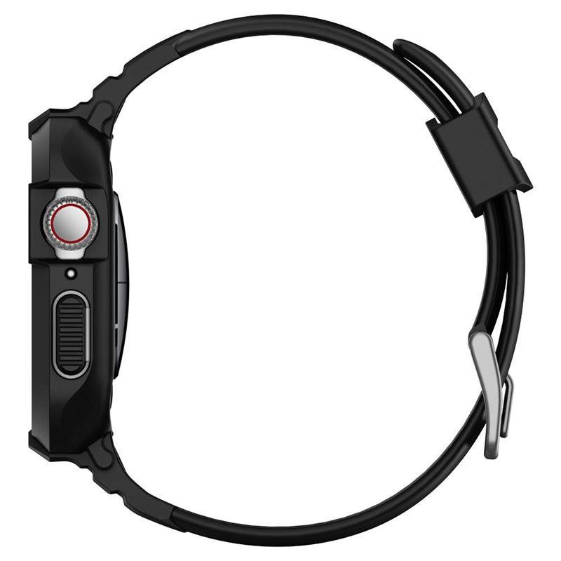 „Spigen Rugged Armor Pro“ dėklas su dirželiu, skirtas Apple Watch 4/ 5/ 6/ 7/ 8/ SE (44/ 45 mm) – juodas