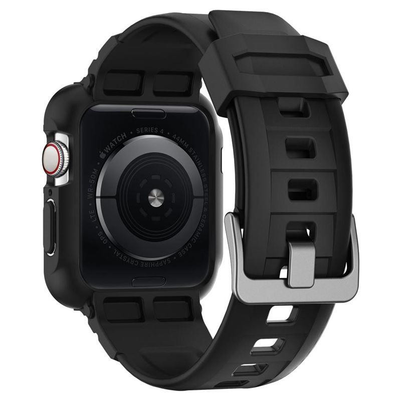 „Spigen Rugged Armor Pro“ dėklas su dirželiu, skirtas Apple Watch 4/ 5/ 6/ 7/ 8/ SE (44/ 45 mm) – juodas