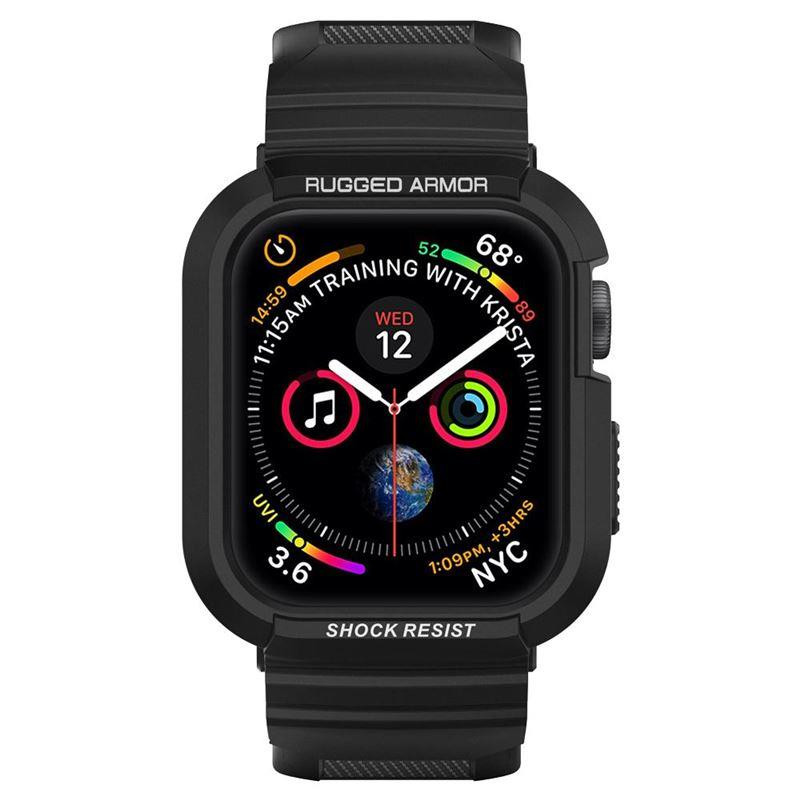 „Spigen Rugged Armor Pro“ dėklas su dirželiu, skirtas Apple Watch 4/ 5/ 6/ 7/ 8/ SE (44/ 45 mm) – juodas