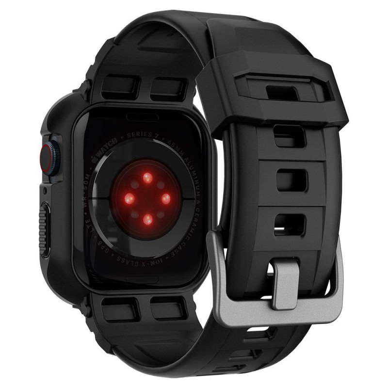 „Spigen Rugged Armor Pro“ dėklas su dirželiu, skirtas Apple Watch 4/ 5/ 6/ 7/ 8/ SE (44/ 45 mm) – juodas