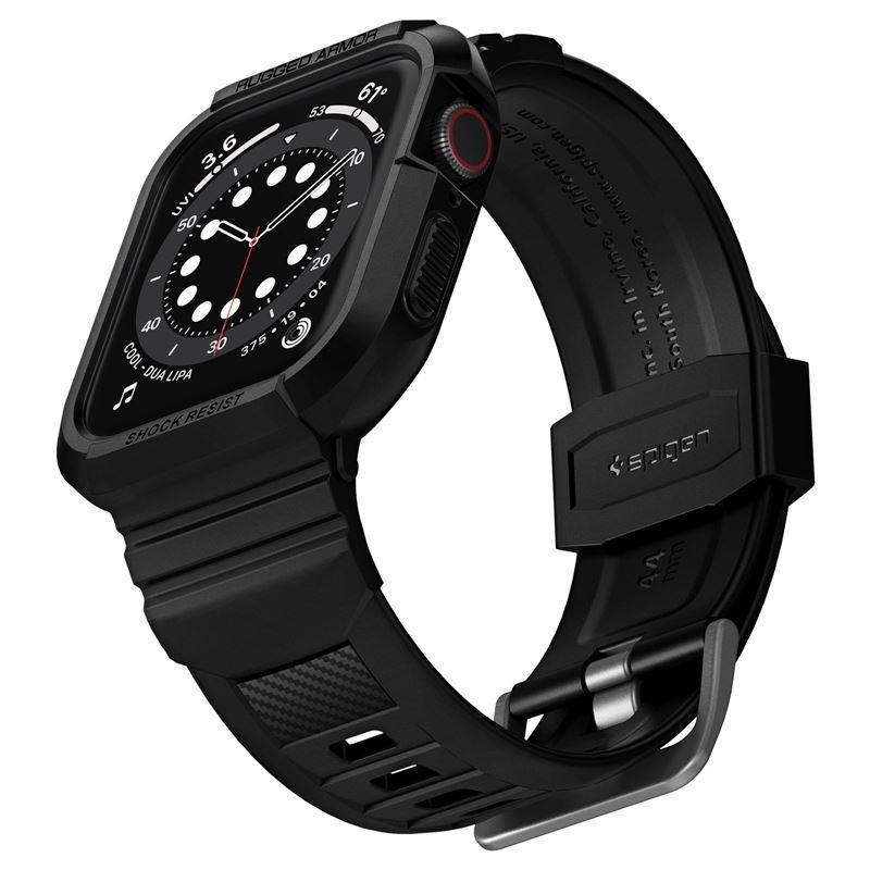 „Spigen Rugged Armor Pro“ dėklas su dirželiu, skirtas Apple Watch 4/ 5/ 6/ 7/ 8/ SE (44/ 45 mm) – juodas