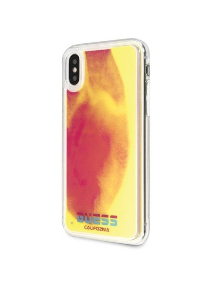 Guess California Glow tamsiame dėkle, skirta iPhone X / Xs - rožinė Guess California Glow tamsiame dėkle, skirta iPhone X / Xs - rožinė