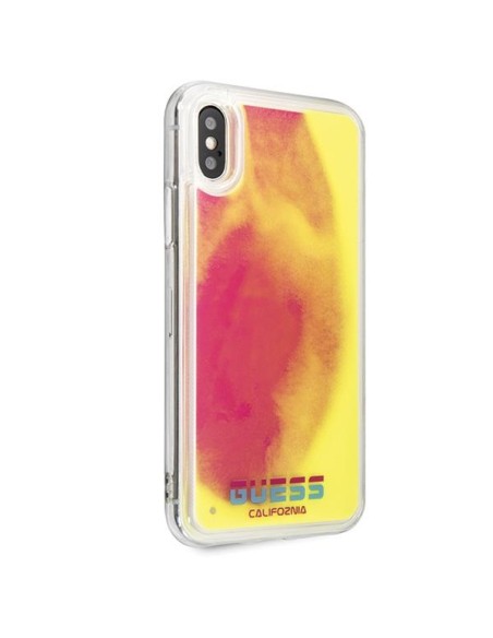 Guess California Glow tamsiame dėkle, skirta iPhone X / Xs - rožinė Guess California Glow tamsiame dėkle, skirta iPhone X / Xs - rožinė