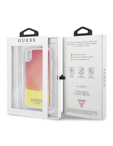 Guess California Glow tamsiame dėkle, skirta iPhone X / Xs - rožinė Guess California Glow tamsiame dėkle, skirta iPhone X / Xs - rožinė