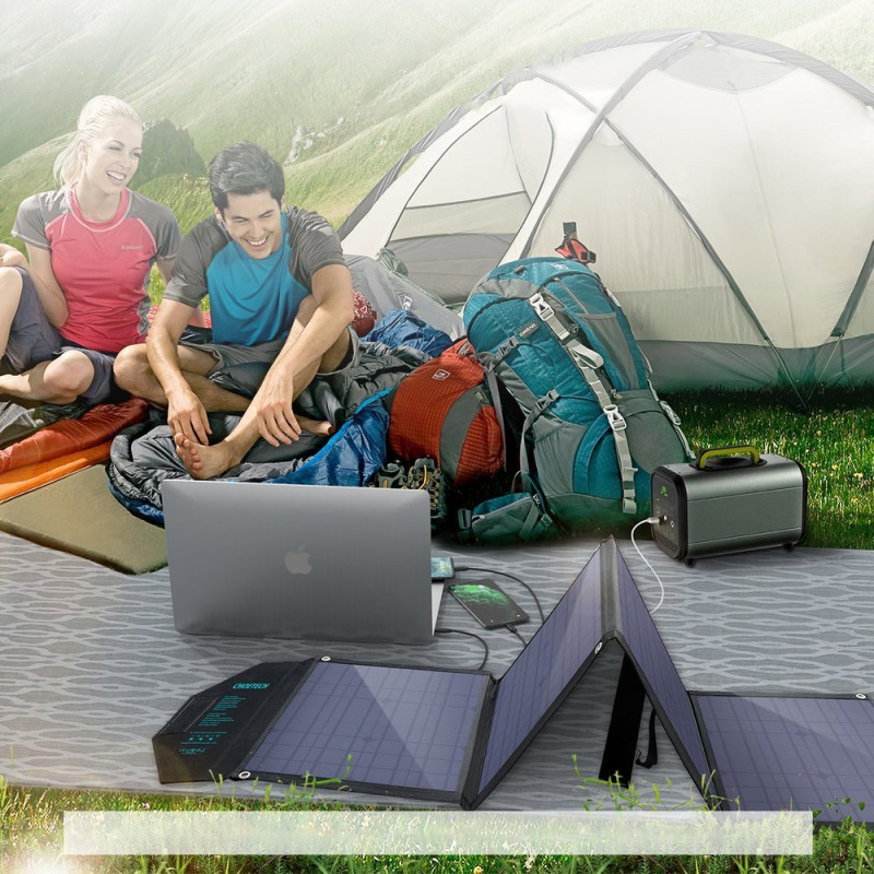 Didelis 80 W sulankstomas saulės įkroviklis DC USB C 2xUSB PD QC juodas