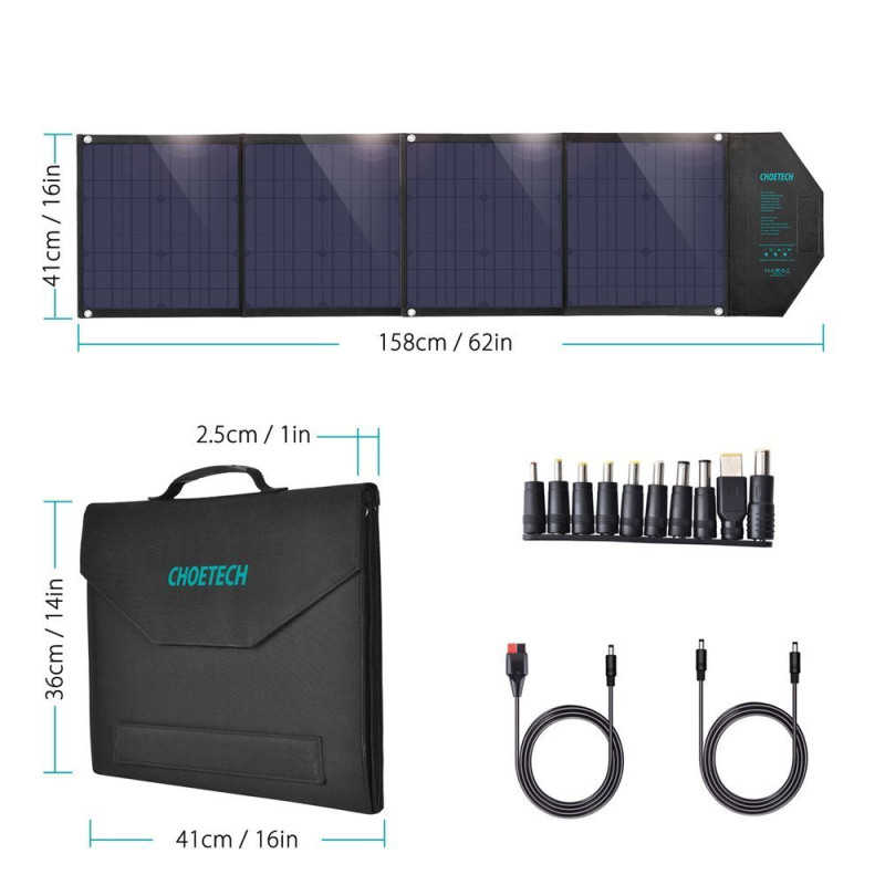 Didelis 80 W sulankstomas saulės įkroviklis DC USB C 2xUSB PD QC juodas