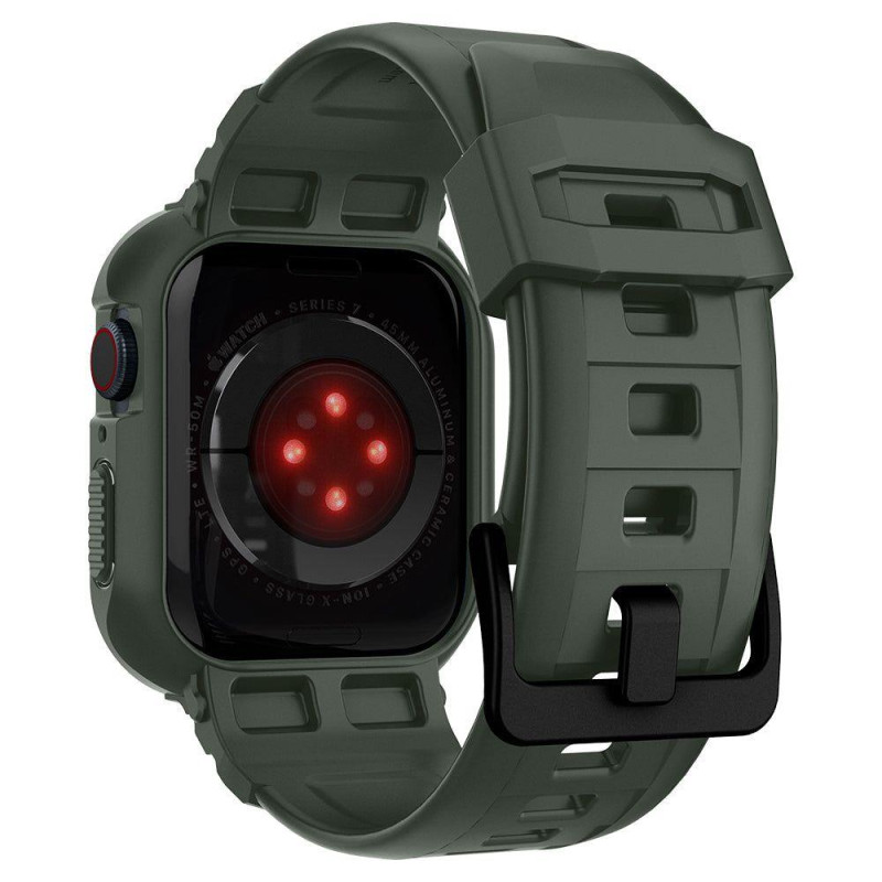 Spigen Rugged Armor Pro dėklas su dirželiu, skirtas Apple Watch 4/ 5/ 6/ 7/ 8/ SE (44/ 45 mm) – žalias Spigen Rugged Armor Pro dėklas su dirželiu, skirtas Apple Watch 4/ 5/ 6/ 7/ 8/ SE (44/ 45 mm) – žalias