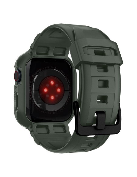 Spigen Rugged Armor Pro dėklas su dirželiu, skirtas Apple Watch 4/ 5/ 6/ 7/ 8/ SE (44/ 45 mm) – žalias
