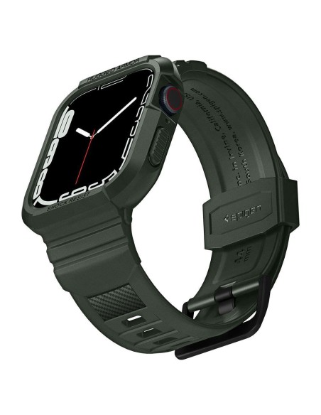 Spigen Rugged Armor Pro dėklas su dirželiu, skirtas Apple Watch 4/ 5/ 6/ 7/ 8/ SE (44/ 45 mm) – žalias