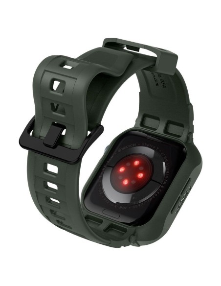 Spigen Rugged Armor Pro dėklas su dirželiu, skirtas Apple Watch 4/ 5/ 6/ 7/ 8/ SE (44/ 45 mm) – žalias