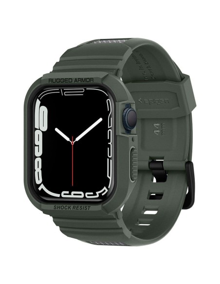 Spigen Rugged Armor Pro dėklas su dirželiu, skirtas Apple Watch 4/ 5/ 6/ 7/ 8/ SE (44/ 45 mm) – žalias