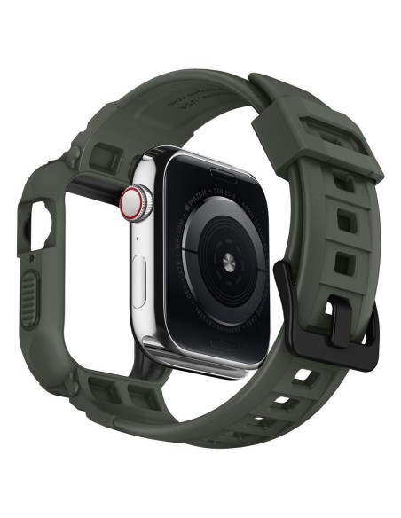 Spigen Rugged Armor Pro dėklas su dirželiu, skirtas Apple Watch 4/ 5/ 6/ 7/ 8/ SE (44/ 45 mm) – žalias