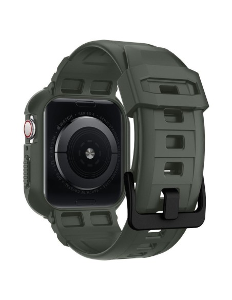 Spigen Rugged Armor Pro dėklas su dirželiu, skirtas Apple Watch 4/ 5/ 6/ 7/ 8/ SE (44/ 45 mm) – žalias