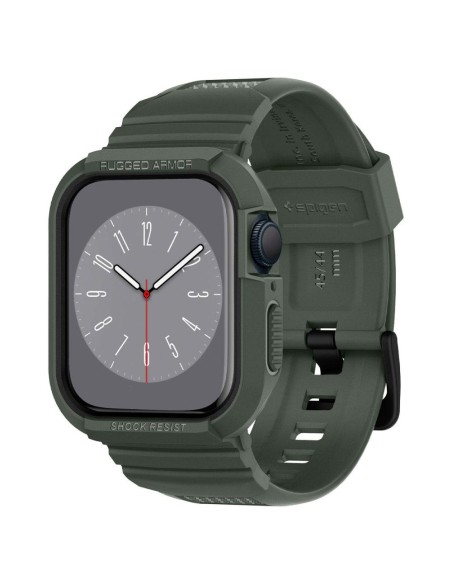 Spigen Rugged Armor Pro dėklas su dirželiu, skirtas Apple Watch 4/ 5/ 6/ 7/ 8/ SE (44/ 45 mm) – žalias