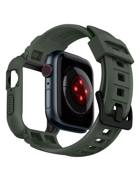 Spigen Rugged Armor Pro dėklas su dirželiu, skirtas Apple Watch 4/ 5/ 6/ 7/ 8/ SE (44/ 45 mm) – žalias