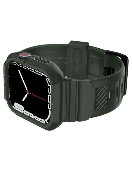 Spigen Rugged Armor Pro dėklas su dirželiu, skirtas Apple Watch 4/ 5/ 6/ 7/ 8/ SE (44/ 45 mm) – žalias