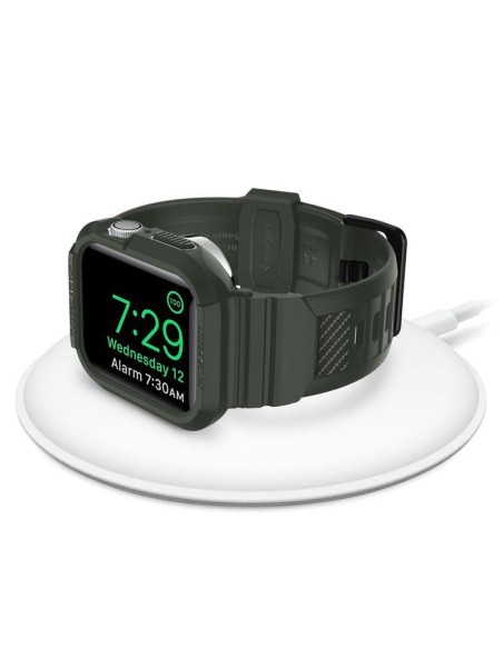 Spigen Rugged Armor Pro dėklas su dirželiu, skirtas Apple Watch 4/ 5/ 6/ 7/ 8/ SE (44/ 45 mm) – žalias