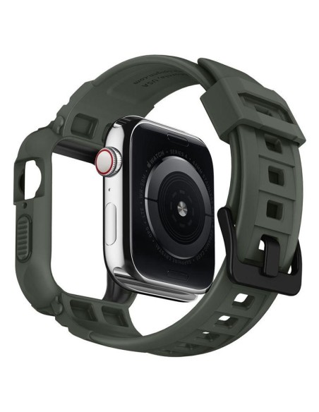 Spigen Rugged Armor Pro dėklas su dirželiu, skirtas Apple Watch 4/ 5/ 6/ 7/ 8/ SE (44/ 45 mm) – žalias
