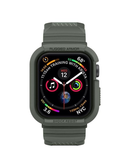 Spigen Rugged Armor Pro dėklas su dirželiu, skirtas Apple Watch 4/ 5/ 6/ 7/ 8/ SE (44/ 45 mm) – žalias