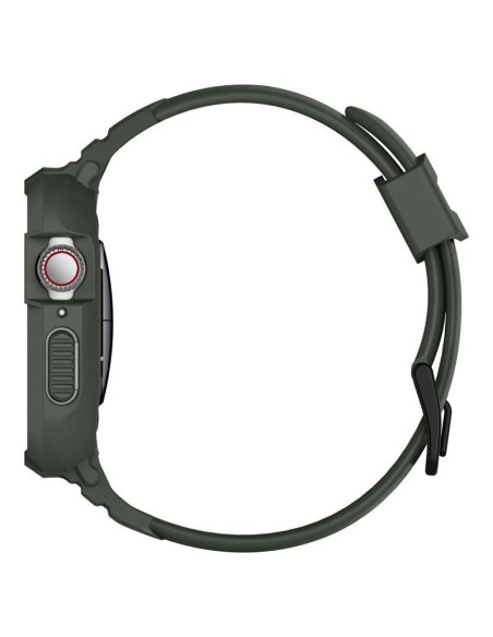 Spigen Rugged Armor Pro dėklas su dirželiu, skirtas Apple Watch 4/ 5/ 6/ 7/ 8/ SE (44/ 45 mm) – žalias