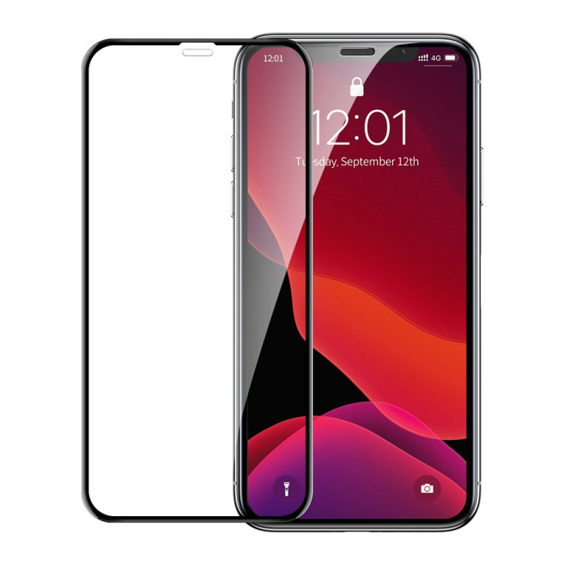 Baseus viso ekrano grūdintas stiklas su rėmeliu 0.23mm 9H iPhone 11 / iPhone XR 2 vnt + padėties nustatymo reguliatorius...