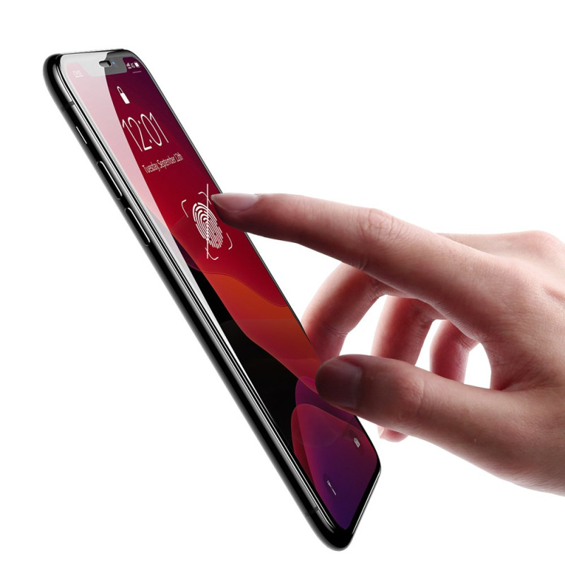 Baseus viso ekrano grūdintas stiklas su rėmeliu 0.23mm 9H iPhone 11 / iPhone XR 2 vnt + padėties nustatymo reguliatorius...