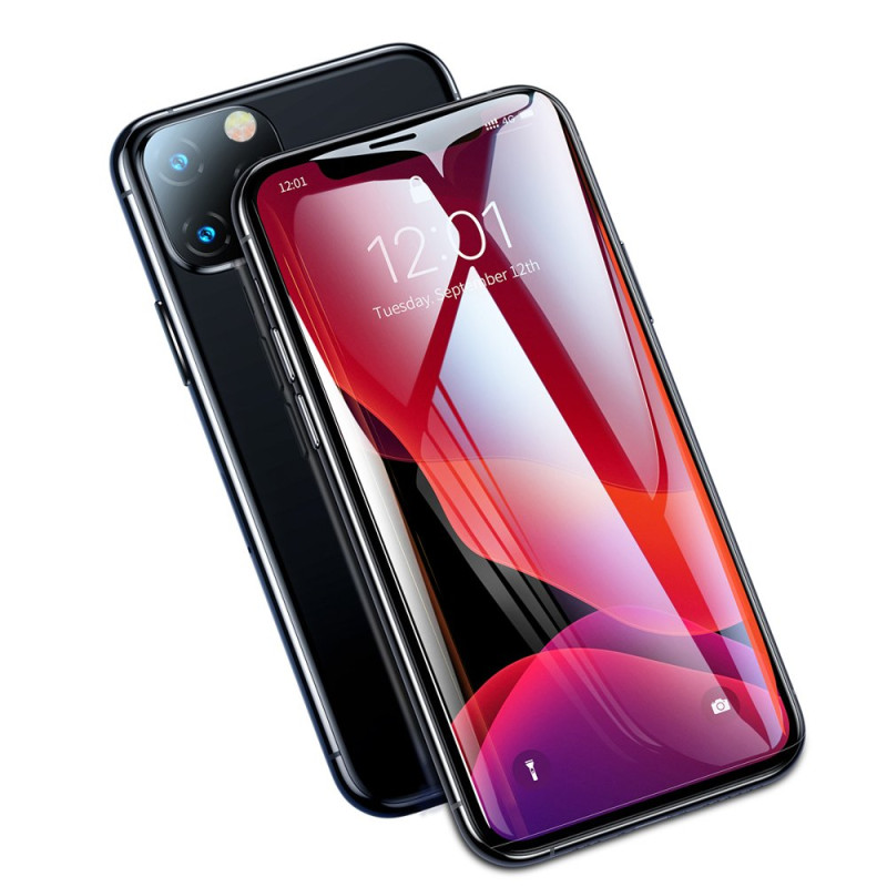 Baseus viso ekrano grūdintas stiklas su rėmeliu 0.23mm 9H iPhone 11 / iPhone XR 2 vnt + padėties nustatymo reguliatorius...