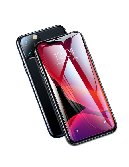 Baseus viso ekrano grūdintas stiklas su rėmeliu 0.23mm 9H iPhone 11 / iPhone XR 2 vnt + padėties nustatymo reguliatorius...