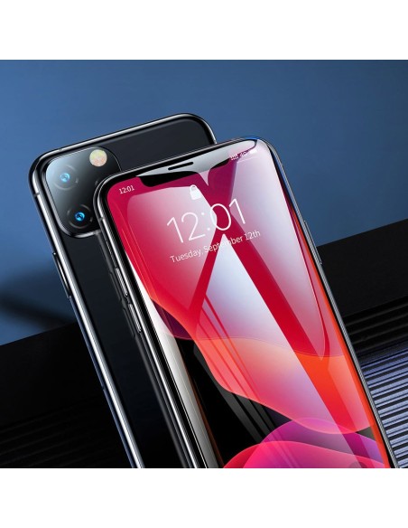 Baseus viso ekrano grūdintas stiklas su rėmeliu 0.23mm 9H iPhone 11 / iPhone XR 2 vnt + padėties nustatymo reguliatorius...