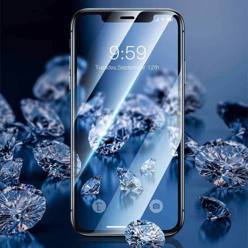 Baseus viso ekrano grūdintas stiklas su rėmeliu 0.23mm 9H iPhone 11 / iPhone XR 2 vnt + padėties nustatymo reguliatorius...