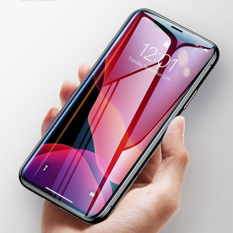 Baseus viso ekrano grūdintas stiklas su rėmeliu 0.23mm 9H iPhone 11 / iPhone XR 2 vnt + padėties nustatymo reguliatorius...